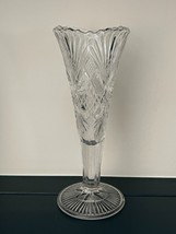 Vintage Clear Hand Cut Crystal Glass 10” Tall Vase Pedestal - £12.40 GBP