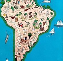 South America Pictorial Interpretive Map 1940s Geographic History Print ... - $39.99