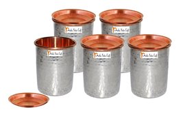 Set of 5 - Prisha India Craft ® Copper Tumbler with Lid Volume: 250 ML / 8.4535  - £50.04 GBP