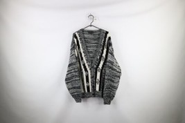 Vtg 90s Streetwear Mens Medium Distressed Striped Chunky Knit Cardigan Sweater - £55.35 GBP