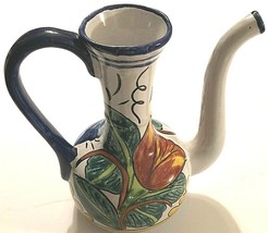 La Maceta 4 Mexico Art Pottery Hand Painted Green Brown Flowers Ceramic Pitcher - £33.05 GBP