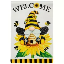 Welcome Bees &amp; Gnome Spring Garden Flag-2 Sided, 12" x 18" - $6.99