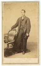 Antique CDV c1860s Chute Civil War Tax Stamp Handsome Man With Hat Boston, MA - £14.48 GBP