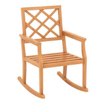 Teak Wood Rocking Chair Oversized Porch Rocker with Backrest and Slatted... - $158.45