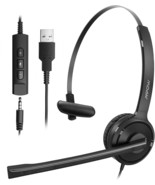 MPOW Wired USB Headset Single Side USB Headset Black Model BH323A - $17.95