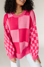 Rose Red Checkered Drop Sleeve Knit Sweater - $41.45