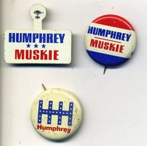 3 Vintage H HUMPHREY Political Pinback Button Pin Set - £11.00 GBP