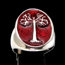 Sterling silver ancient symbol ring Tree of Life with Red enamel high polished 9 - £80.37 GBP