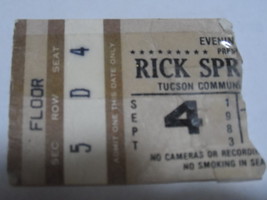 Rick Sringfield 1983 Vintage Ticket Stub Tucson Community Very Good  - £6.15 GBP