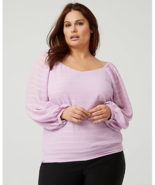 Women Le Chateau Smocked Chiffon V-Neck Lilac Blouse Size 2X - $640.76 MXN