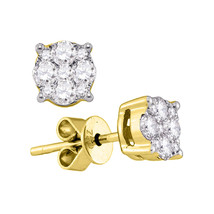 18kt Yellow Gold Womens Round Diamond Cluster Stud Earrings 7/8 Cttw - £1,807.67 GBP