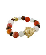 Zeckos Agate Beaded Stretch Bracelet with Golden Buddha Bead - £11.35 GBP