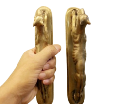 2x Brass Door Handles Dog Figurine Vintage Pull Hand Collectibles Home Decor - £157.90 GBP