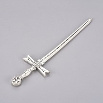 Large Sword Cabochon Antiqued Silver Medieval Finding 2 Sided Focal 91mm - $3.42 CAD