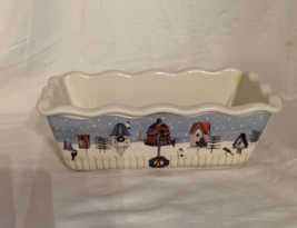 Nantucket Winter Birds Houses Christmas Loaf Pan Large Stoneware 9&quot; x 5&quot; - $12.59