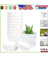 Elegant Round Flower Pots Set of 10 - Lightweight Plastic Planters with ... - $16.92