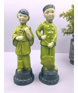 Vtg Chalkware Oriental Man Woman Set Figure Traditional Attire Decor Chi... - $34.74
