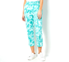 AnyBody Printed Brushed Towel Terry Pants- Seablue / Tie Dye, 1X - $25.74