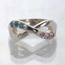 Pink Sapphire Swiss Blue Topaz Silver Figure 8 Infinity Ring size 6 Desi... - £65.36 GBP