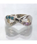 Pink Sapphire Swiss Blue Topaz Silver Figure 8 Infinity Ring size 6 Desi... - £65.47 GBP