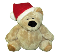Russ Teddy Santa B EAN Bag Plush 6&quot; Tan Chubby Bear Red Hat Stuffed Animal Toy - £10.78 GBP