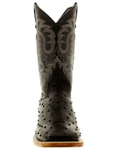 Mens Black Cowboy Boots Real Leather Pattern Ostrich Quill Western Square Toe - £85.99 GBP