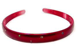 Red Headband Colored Rhinestones Plastic Bridal Teeth Keeps in Place Padded    X - £7.77 GBP