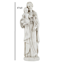 St. Joseph &amp; Child Jesus Statue 8&quot; H Resin White Stone Finish Catholic Home - £23.91 GBP
