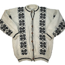 Wool Cardigan Sweater Long Chunky Boxy Fishermans Hippie Artesanias Boho VTG - £28.32 GBP