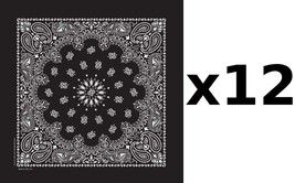 100% Cotton Made in USA Bandanna (Black) DOZEN Paisley 22&quot; x 22&quot; Hav-A-Hank - $37.59