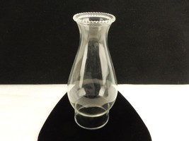 8.5&quot; Clear Glass Oil Lamp Globe, Flared Beaded Chimney, 3&quot; Rolled Fitter... - £11.47 GBP