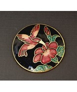 VTG Gold-Toned Cloisonne Enamel Hummingbird Brooch Pin Pinback Pink Flower - £10.70 GBP