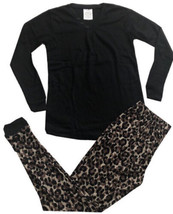 Women’s Small S Henley Thermal 2 Pc Pajama Set Long Sleeve Top Leopard P... - $17.23