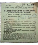 Vintage 45 Zion &amp; Bryce Canyon National Parks Vehicle Permit  - $1.99