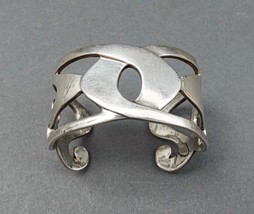 Vintage WM Signed .925 Sterling Silver Modernist Heavy Wide Cuff Bracelet - £196.58 GBP