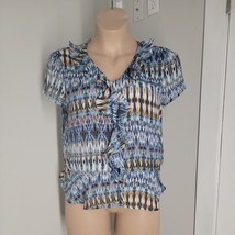 Essential Leigh Blouse Shirt ~ Sz L ~ Blue ~  Short Sleeve - £17.64 GBP