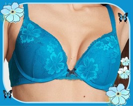 $65 36C Spring Summer SO Blue Lace Mesh Body by Victorias Secret PushUP UW Bra - £31.96 GBP