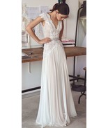 Beach Boho Wedding Dresses Backless Bohemian Lace Bridal Dress Gown - $168.00