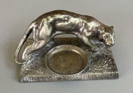MCM Vintage Silver Tone Metal Panther Cougar Cat Figurine Sculpture Trinket Dish - £47.96 GBP