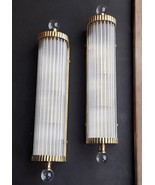 Pair Art deco Vintage light Old Lamp Wall Sconces Fixture Brass &amp; Glass Rod - £490.81 GBP