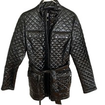 Calvin Klein Vintage 90&#39;s Black Quilted Glossy Vinyl Water Resistant Coa... - $140.25