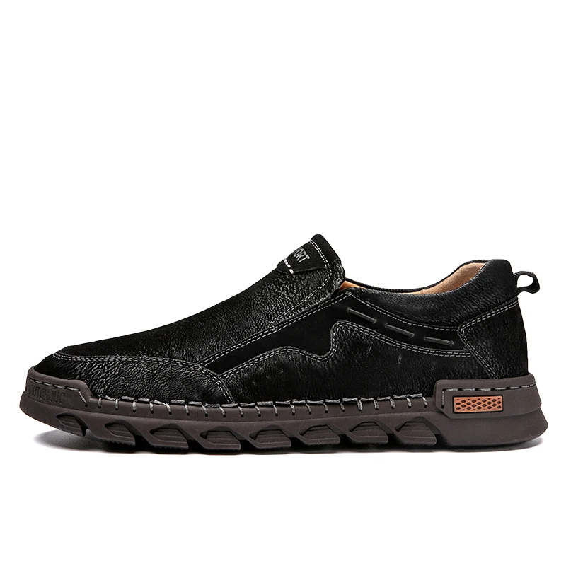 Super Fiber Leather Handmade Shoes Men Walking Flat Loafers Shoes Men Ou... - $49.64