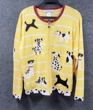 Susan Bristol Sweater Cardigan Women XL Yellow Hand Applique Dogs Zip Up Vintage - £47.33 GBP