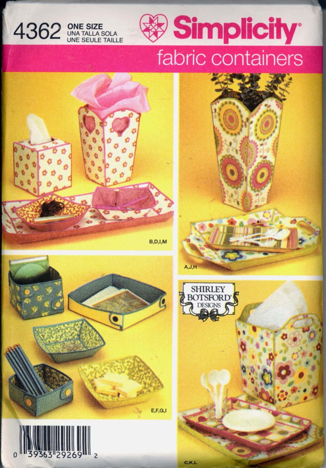 Uncut Shirley Botsford Fabric Container Vase Tray Simplicity 4362 Sewing Pattern - £5.60 GBP