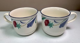 2 Lenox Chinastone Poppies On Blue Tea Cups No Saucers Made In Usa - £12.02 GBP