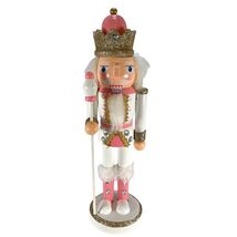 White and Pink King Wood Nutcracker Christmas Decoration 10 Inch - $25.72