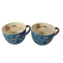 Lilly Pulitzer Blue Green Floral Ceramic Mug Set of 2 with Gold-Tone Han... - $9.89