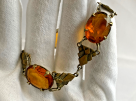 Vtg Bracelet 6.25&quot; Fashion Jewelry Large Citrine Color Stones Prong Spring Ring - £39.38 GBP