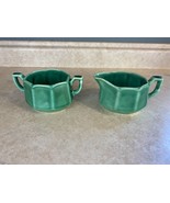 Vintage Green Unmarked Pottery Creamer And Open Sugar Bowl - $11.87