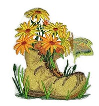 Custom and Unique Spring Blooms Flowers with Vase[Bloom in Boot] Embroidered Iro - £15.42 GBP